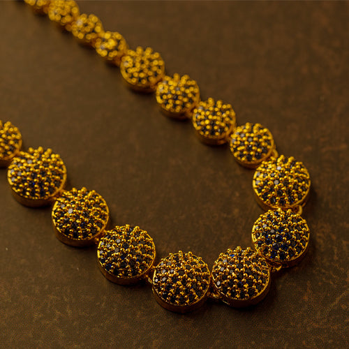 Premium Quality Gold Plated Blue Sapphire Stone Beads Studded Necklace - Evlath Jewels.