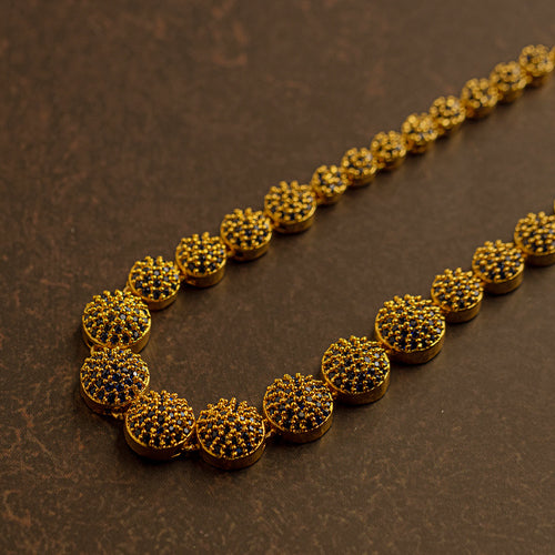 Premium Quality Gold Plated Blue Sapphire Stone Beads Studded Necklace - Evlath Jewels.