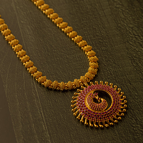 Premium quality gold-plated peacock ruby Stone pendant set - Evlath Jewels