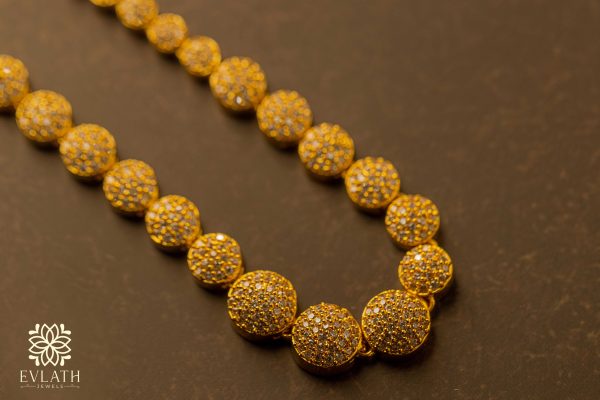 Premium quality gold-plated American diamond beads studded Necklace set - Evlath Jewels.