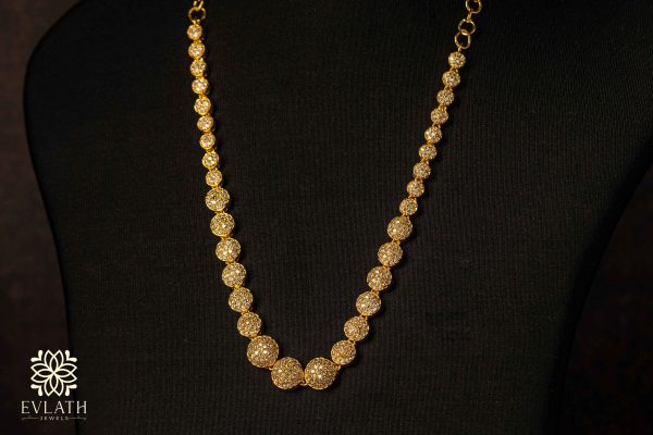 Premium quality gold-plated American diamond beads studded Necklace set - Evlath Jewels.