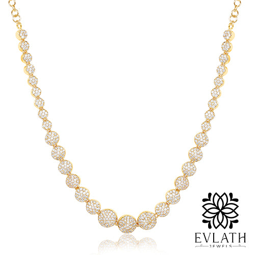 Premium quality gold-plated American diamond beads studded Necklace set - Evlath Jewels.