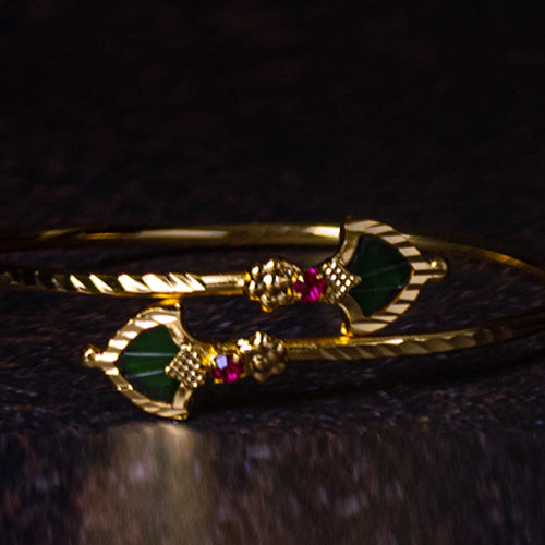 Gold-Plated Green Palakka Necklace, Adjustable Bangle & Earring Combo Set - Evlath jewels