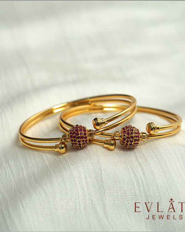 Premium-Quality Gold-Plated  Ruby  Stone Bangles - Evlath Jewels