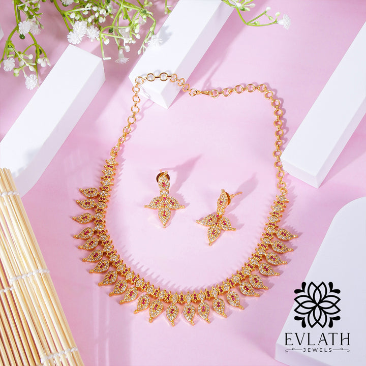 premium  Gold-Plated Ruby & White Stone Necklace - Evlath Jewels