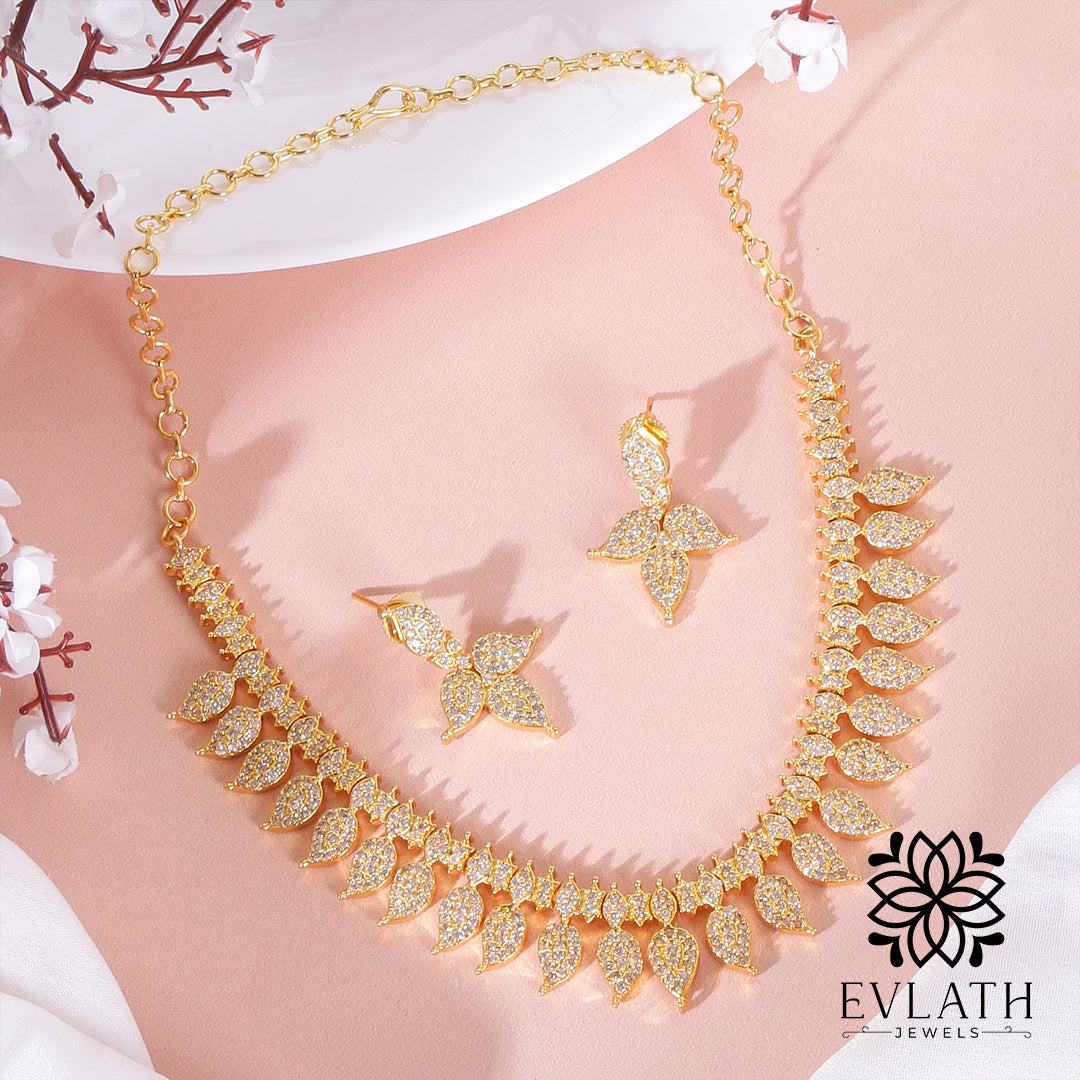 Radiant Gold-Plated AD White Stone Necklace - Evlath Jewels