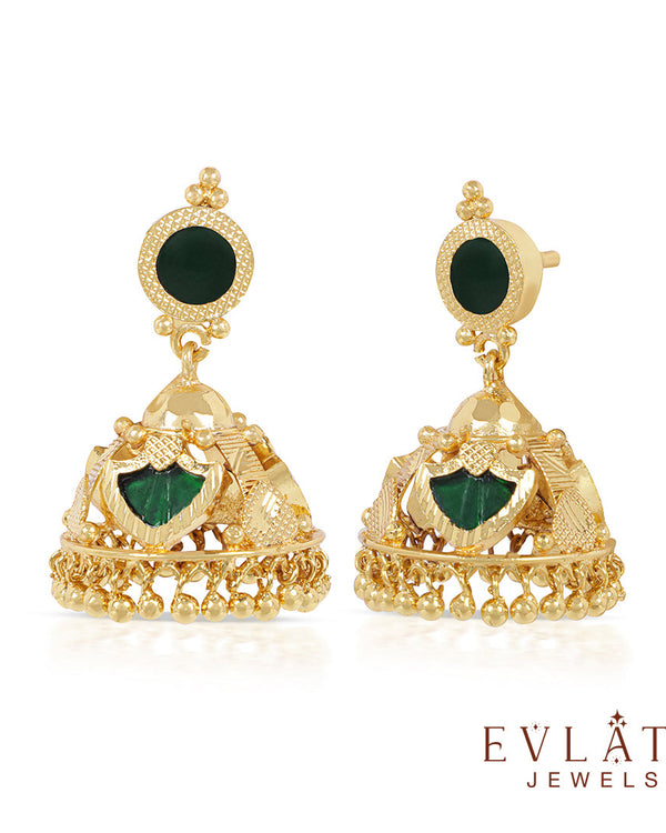 Gold Plated Traditional Palakka Jhumka Set - Evlath Jewels