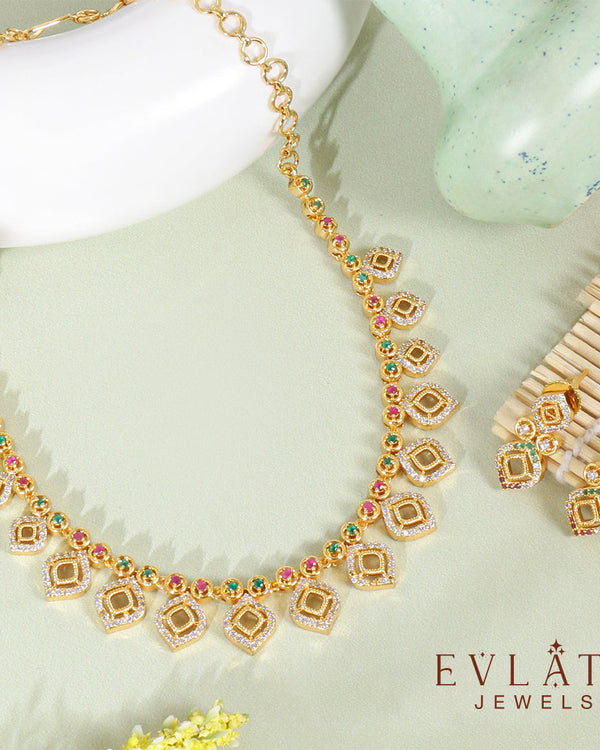 Stunning Gold-Plated Multi-Gem Necklace Set – Evlath Jewels